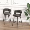 28" Technical Leather Woven Bar Stool Set of 2,Black legs Barstools No Adjustable Kitchen Island Chairs