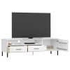 TV Stand with Metal Legs White Solid Wood Pine OSLO