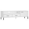 TV Stand with Metal Legs White Solid Wood Pine OSLO