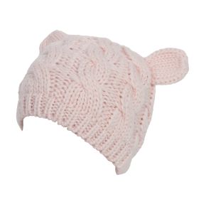 Hand Made 3D Cute Knitted Cat Ear Beanie For Winter (Color: Pink)