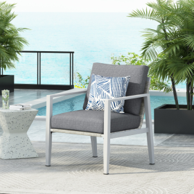 Gray Aluminum Lounge Chair With Sleek Rope Accents And Comfortable Cushions, Perfect For Modern Outdoor And Indoor Spaces (Option: SilverWhite-1pcs)