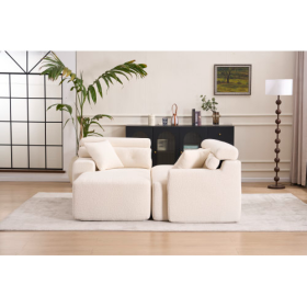 LY-029B WHITE COMPRESSION SOFA Combining Chaise Longue With 3-seater  Wood Grain Chenille Fabric, Full Sponge Compression Sofa,combined Sofa With 2 Pi (Option: Antique White)