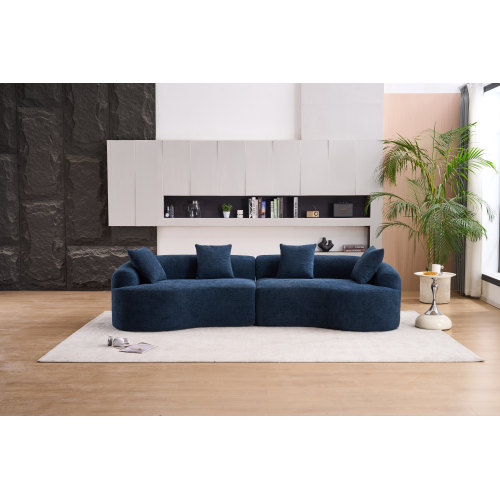 LY-025 COMPRESSION SOFA4 Seater Blue Sofa With Wood Grain Chenille Fabric, 30D ,60 Hardness Full Sponge,4 Pillows For Living Room, Home Furniture Slee