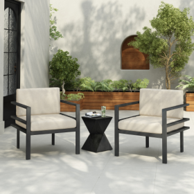 27.7 Modern Outdoor Lounge Chair With Aluminum Frame, Weather-Resistant Cushions, Sleek Design, Perfect For Patio, Garden, Or Balcony (Option: BeigeGray-3Piece)