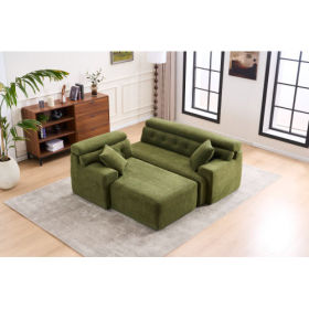 LY-029B WHITE COMPRESSION SOFA Combining Chaise Longue With 3-seater  Wood Grain Chenille Fabric, Full Sponge Compression Sofa,combined Sofa With 2 Pi (Option: Antique Green)