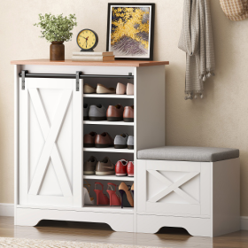 Shoe Cabinet, Entry Home Shoe Cabinet, Entrance Balcony Storage Cabinet, Large Capacity Shoe Rack, White (Color: White)