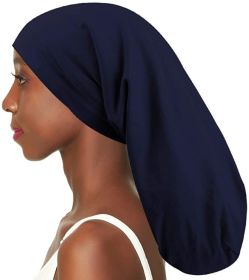 Women's Satin Satin Lined Adjustable Long Nightcap (Option: Navy Blue-Adjustable)